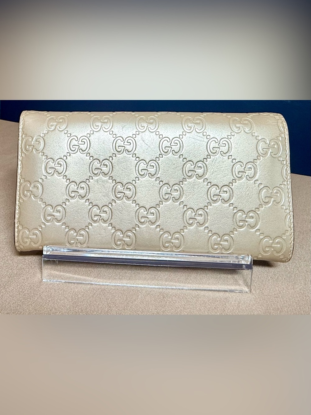 Authentic Gucci Guccissima GG Bow Continental Wallet /Unbranded Chain Gold/Cream - Picture 4 of 16